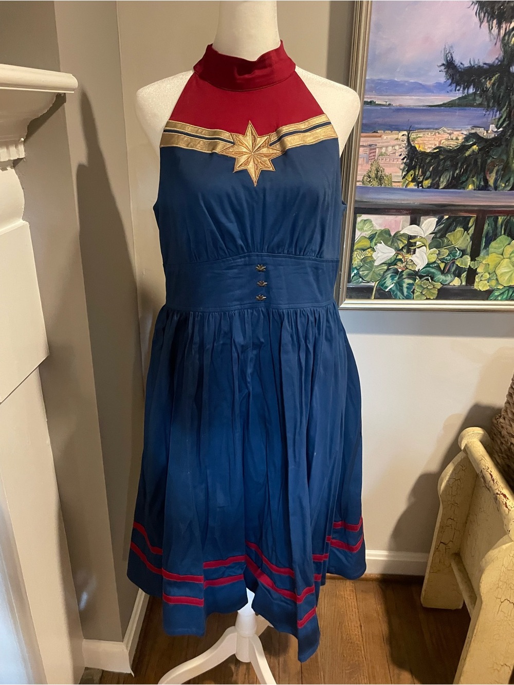 Her Universe Navy, Red & Gold Captain-inspired Halter Dress